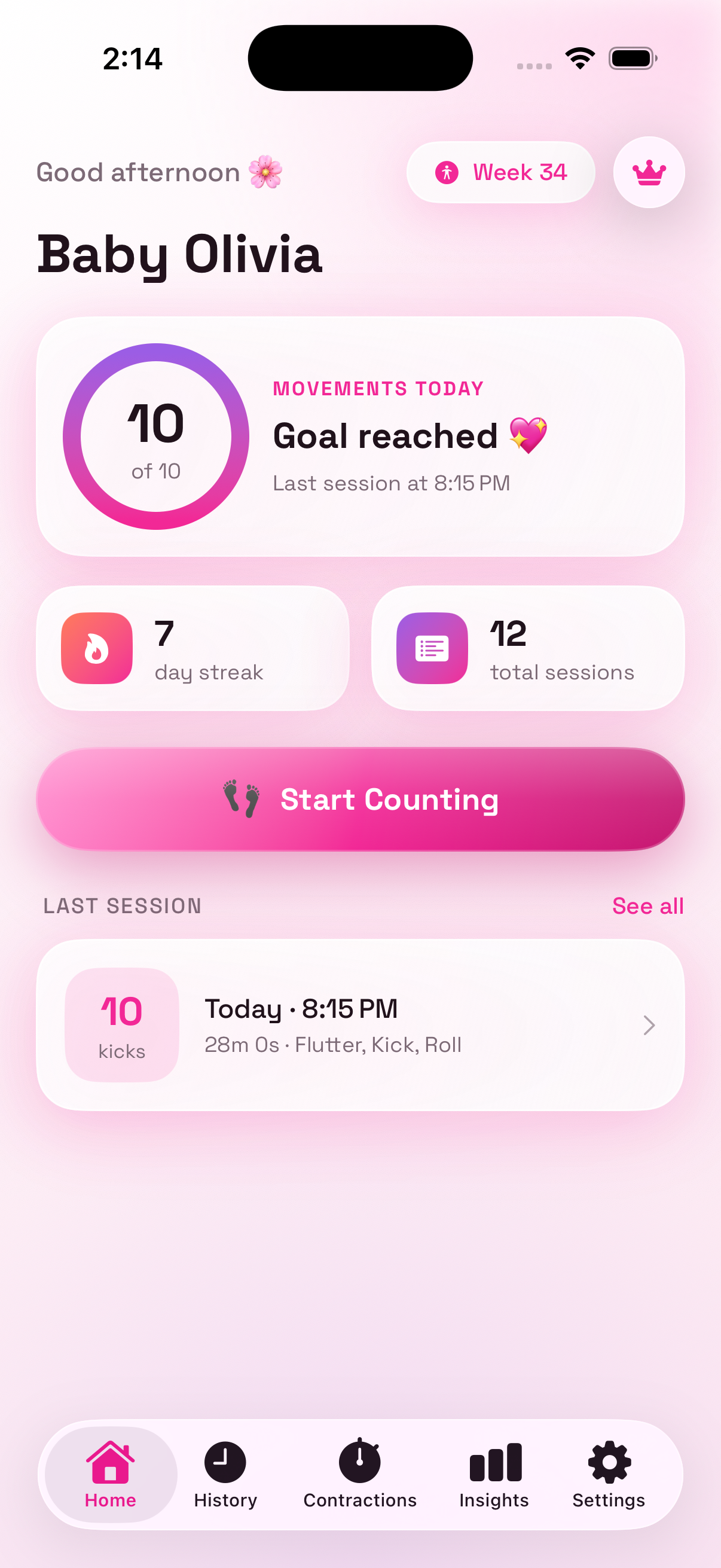 Baby Kick Counter home screen