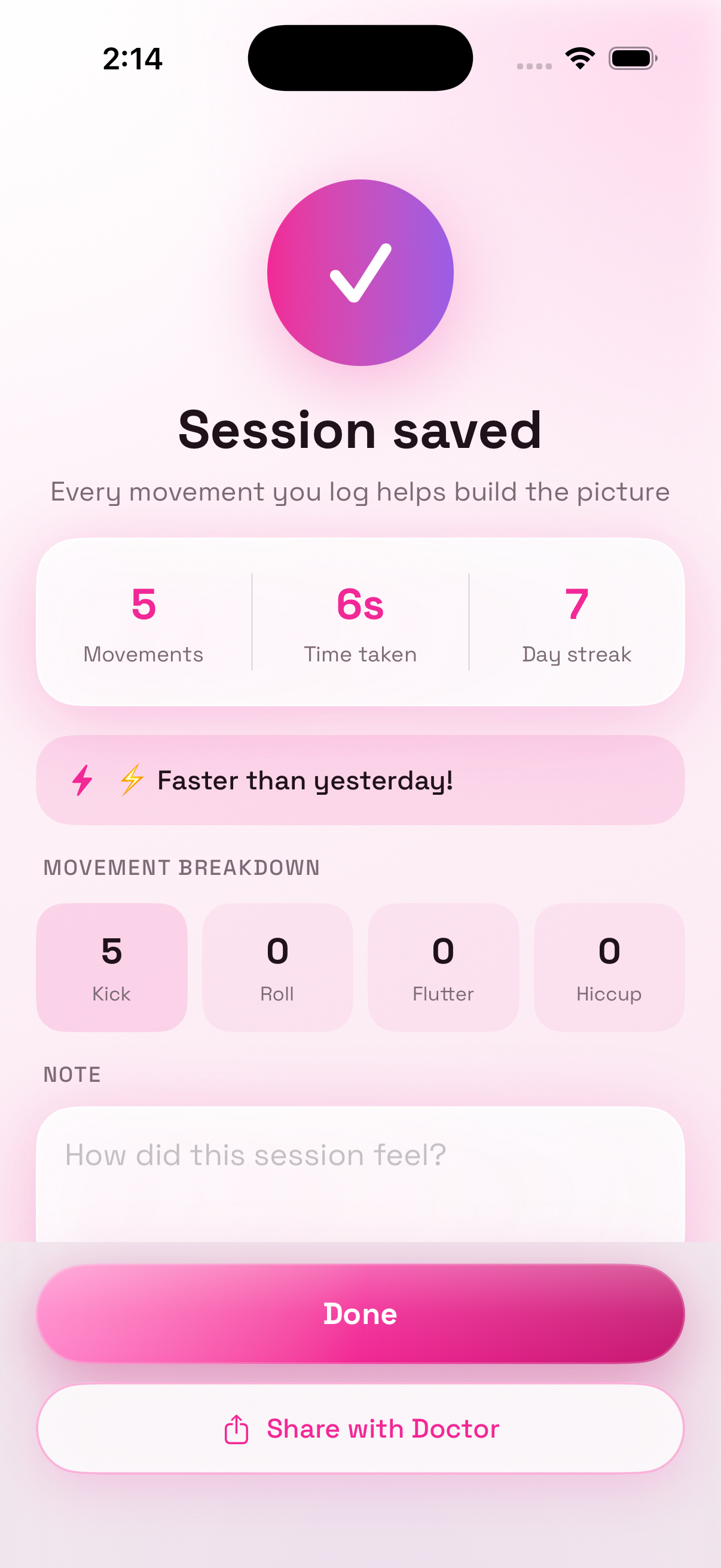 Session saved summary screen